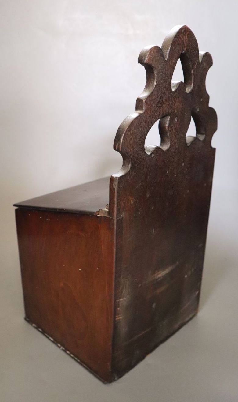 A Georgian mahogany shell inlaid candle box, height 37.5cm